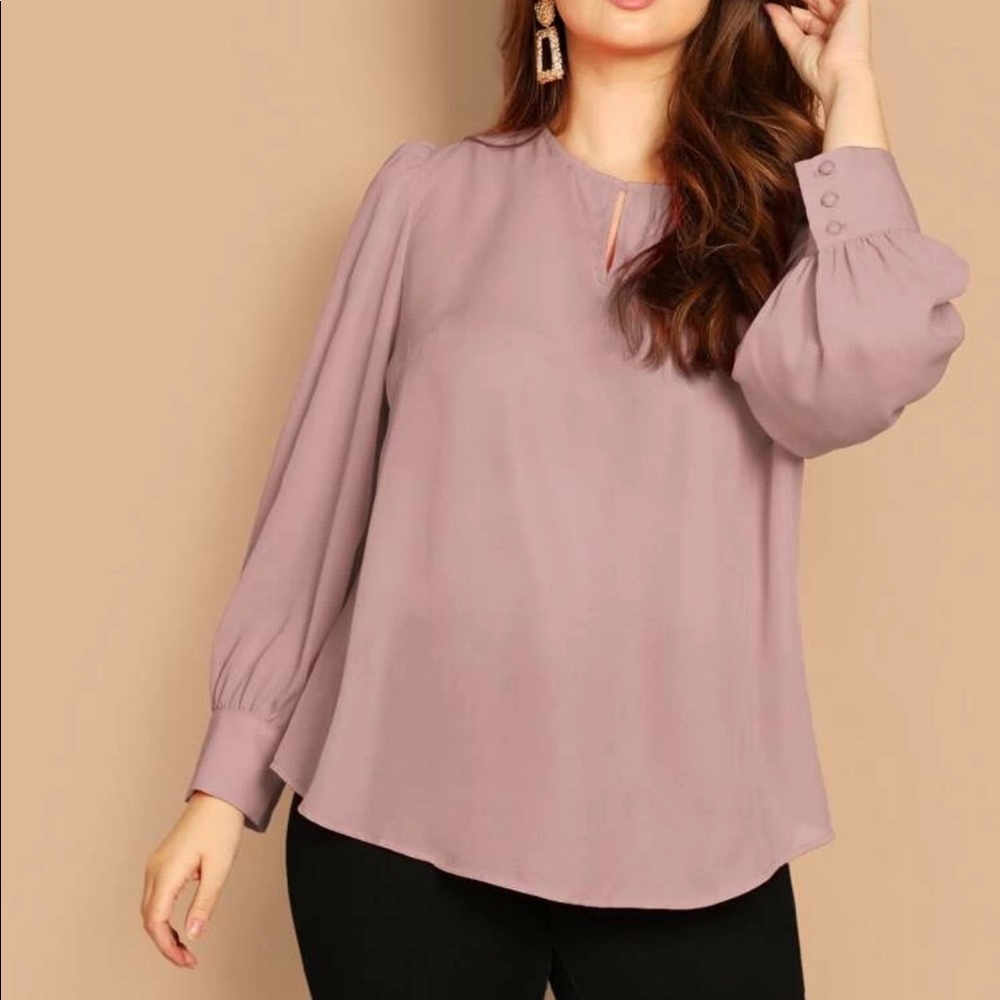 Button Curved Hem Blouse